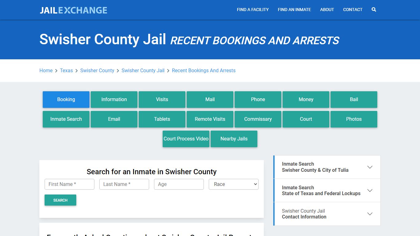 Swisher County Jail Recent Bookings And Arrests - Jail Exchange