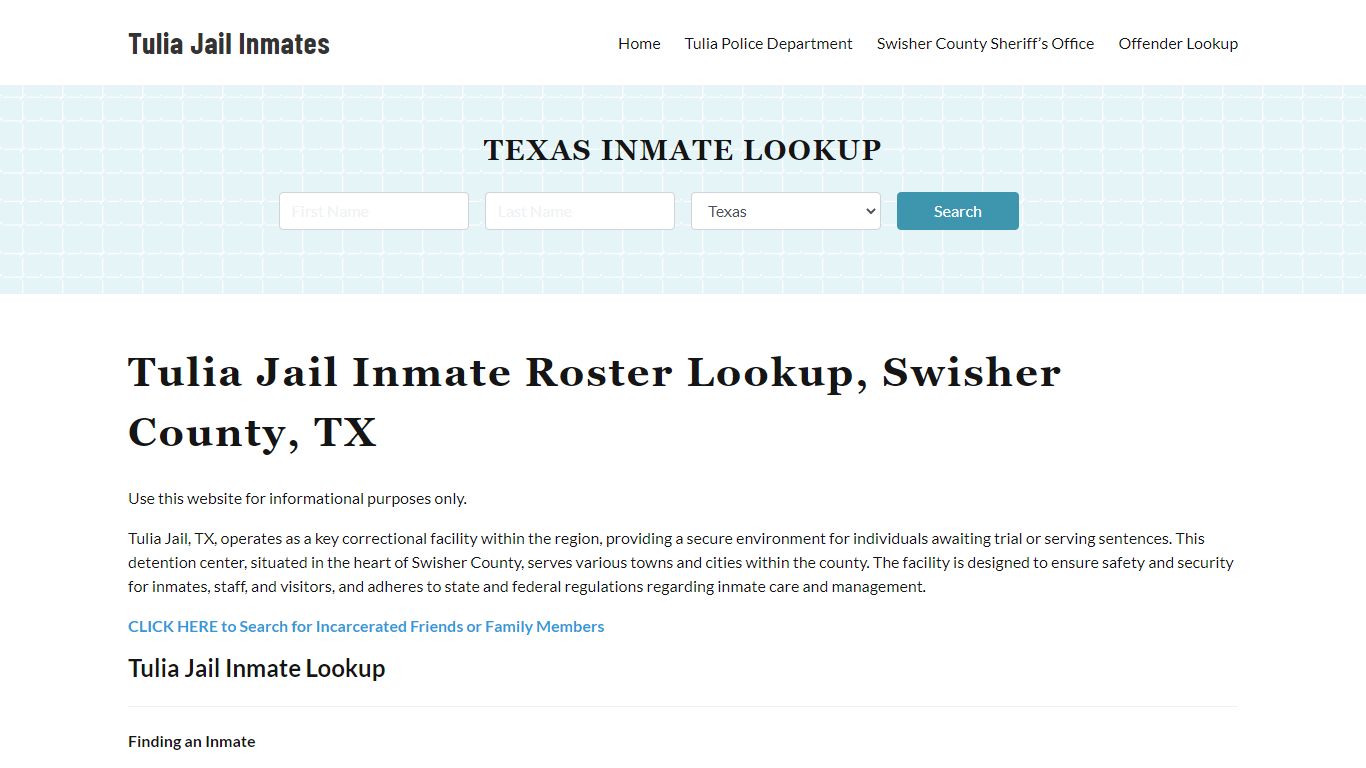 Tulia Jail Inmate Roster, Swisher County, TX, Offender Search