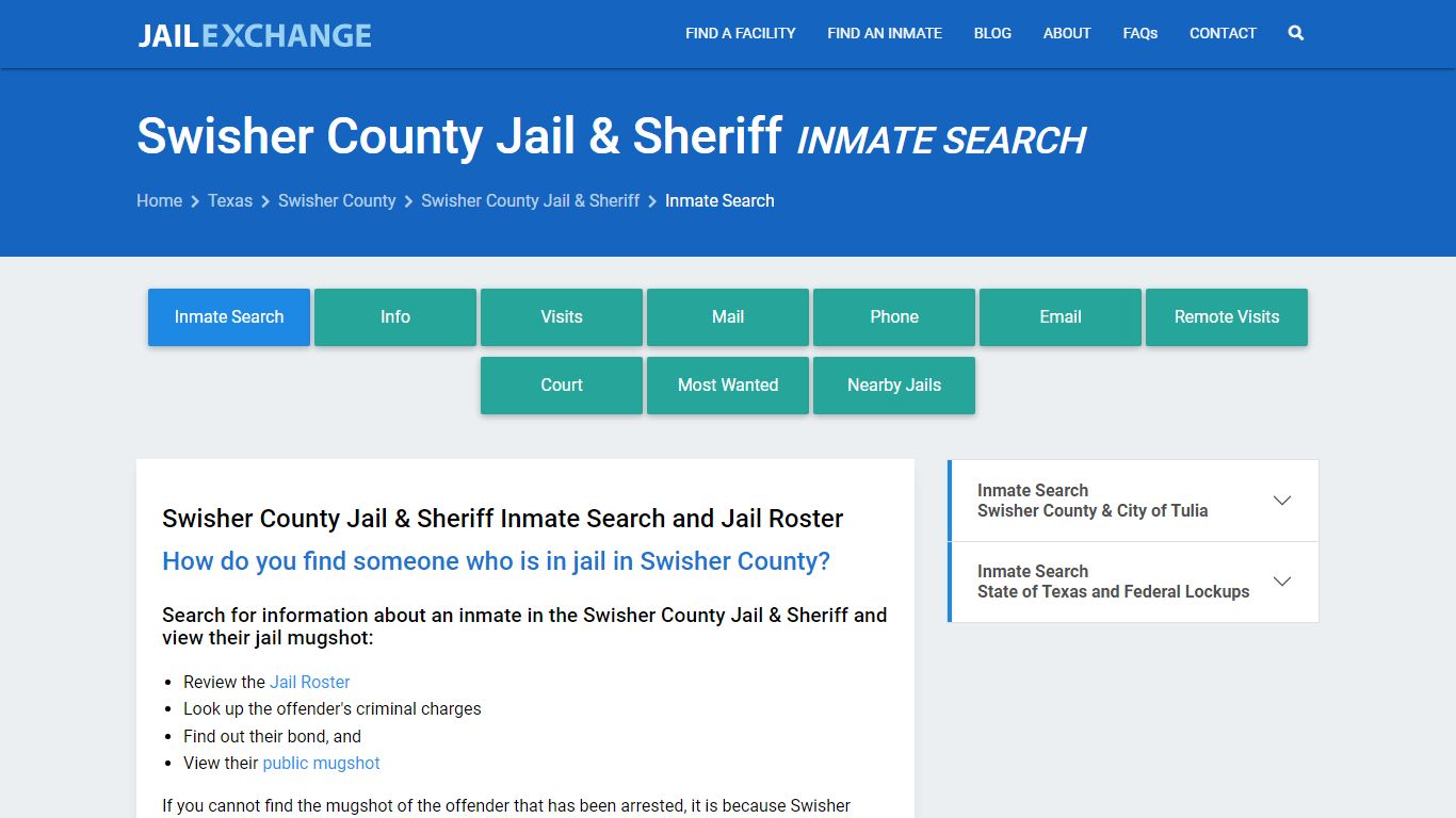 Swisher County Jail & Sheriff Inmate Search - Jail Exchange